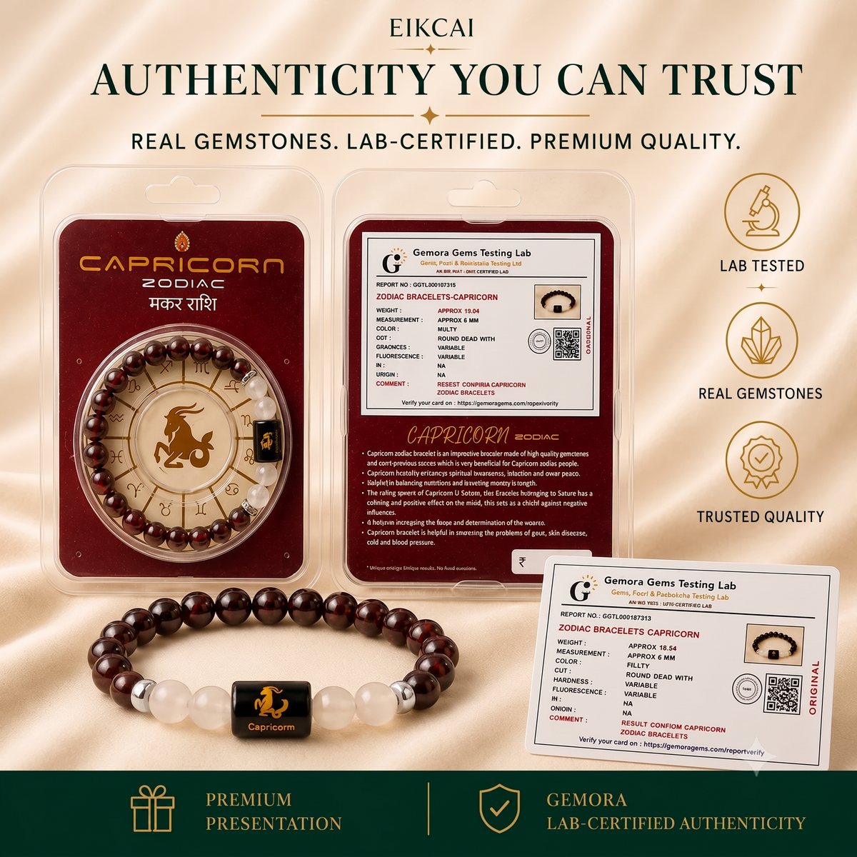 Capricorn (मकर राशि) Zodiac Garnet & Milky Quartz Bracelet