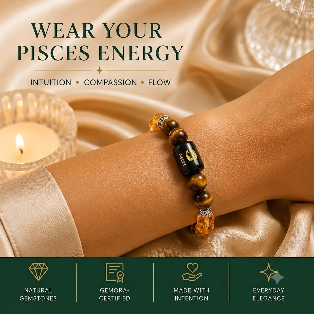 Pisces (मीन राशि) Zodiac Citrine & Tiger Eye Bracelet
