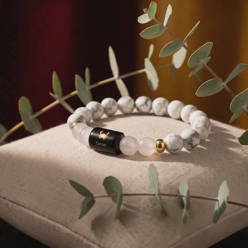 Cancer (कर्क राशि) Zodiac Howlite & Milky Quartz Bracelet