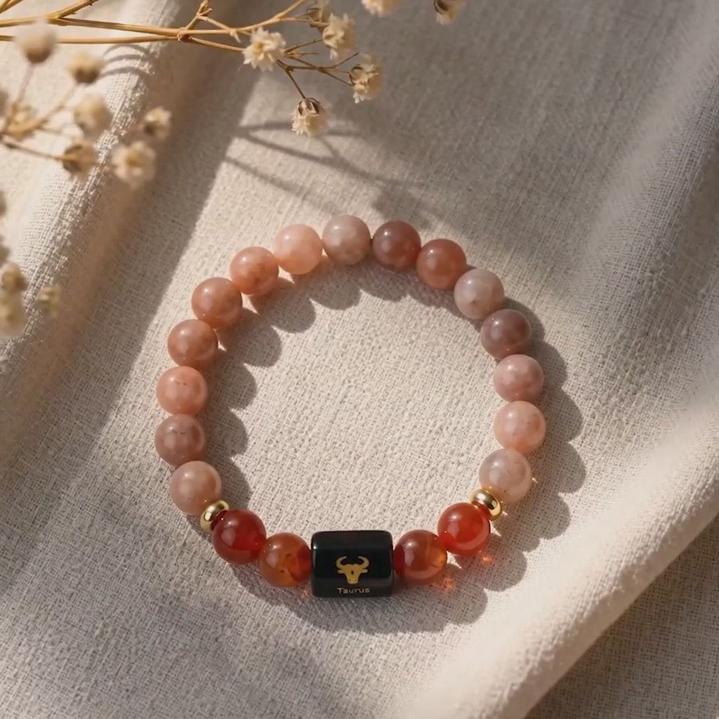 Taurus (वृषभ राशि) Zodiac Sunstone & Carnelian Bracelet