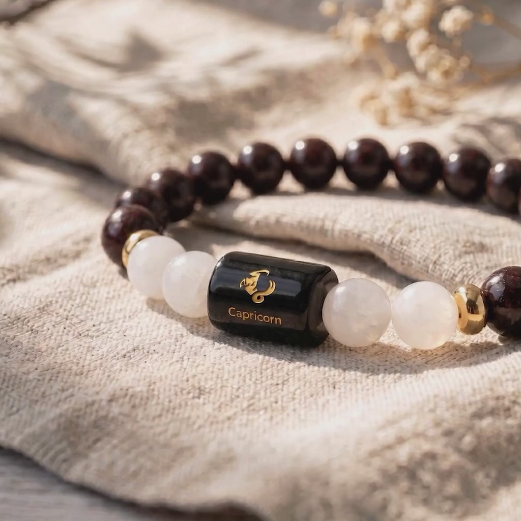 Capricorn (मकर राशि) Zodiac Garnet & Milky Quartz Bracelet