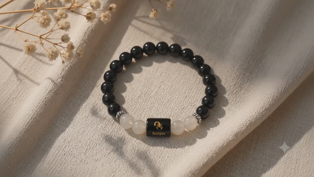 Scorpio (वृश्चिक राशि) Zodiac Black Obsidian & Milky Quartz Bracelet