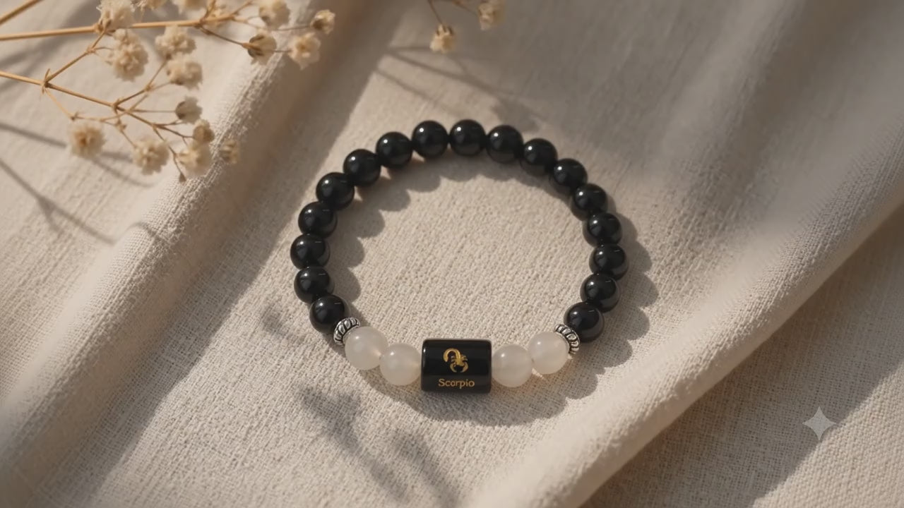 Scorpio (वृश्चिक राशि) Zodiac Black Obsidian & Milky Quartz Bracelet