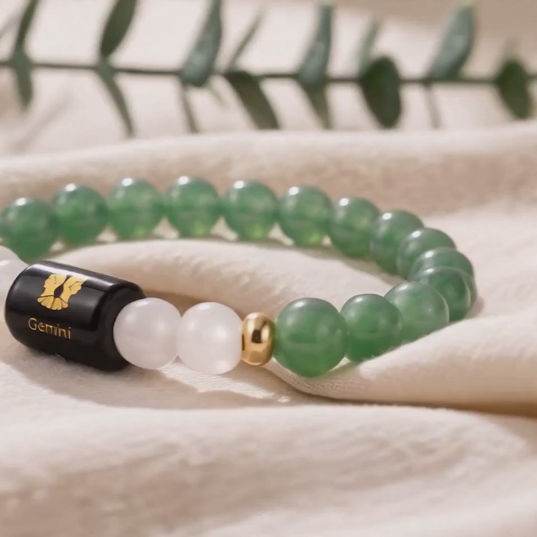 Gemini (मिथुन राशि) Zodiac Green Aventurine & Milky Quartz Bracelet