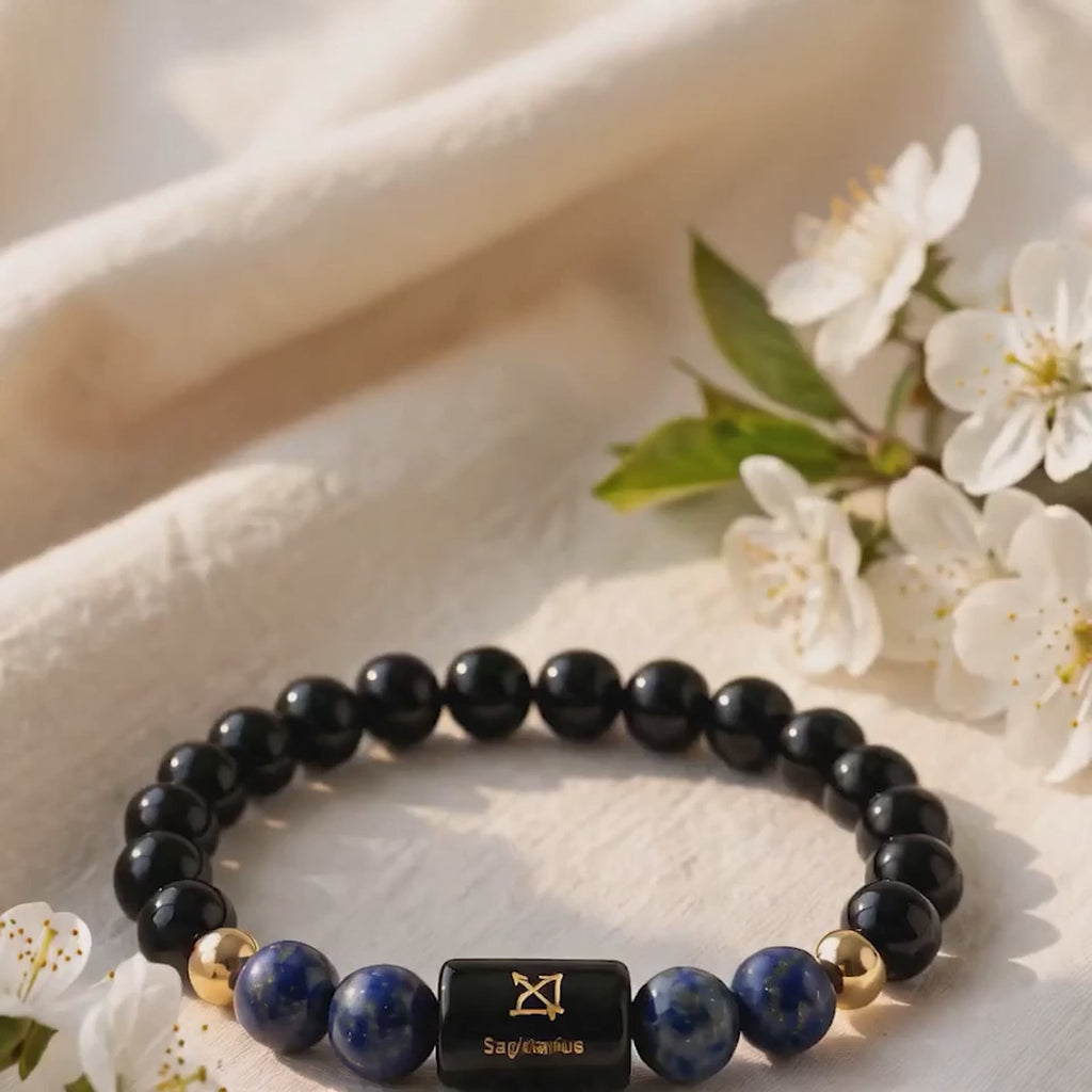 Sagittarius (धनु राशि) Zodiac Black Obsidian & Lapis Lazuli Bracelet