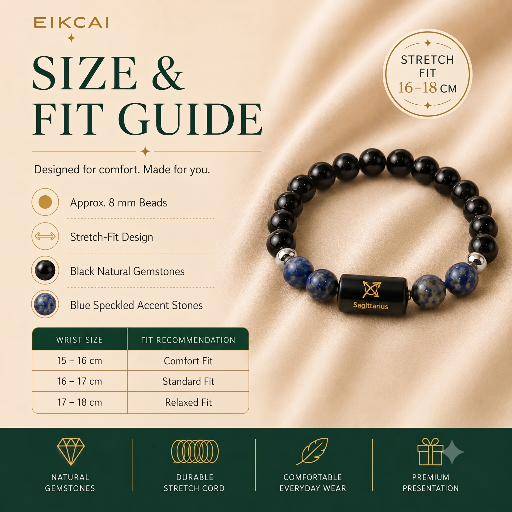 Sagittarius (धनु राशि) Zodiac Black Obsidian & Lapis Lazuli Bracelet
