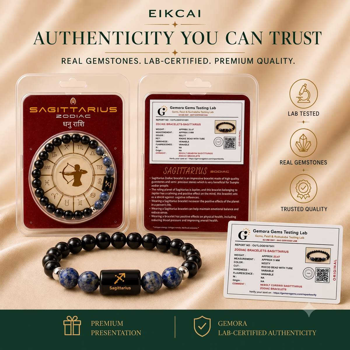 Sagittarius (धनु राशि) Zodiac Black Obsidian & Lapis Lazuli Bracelet