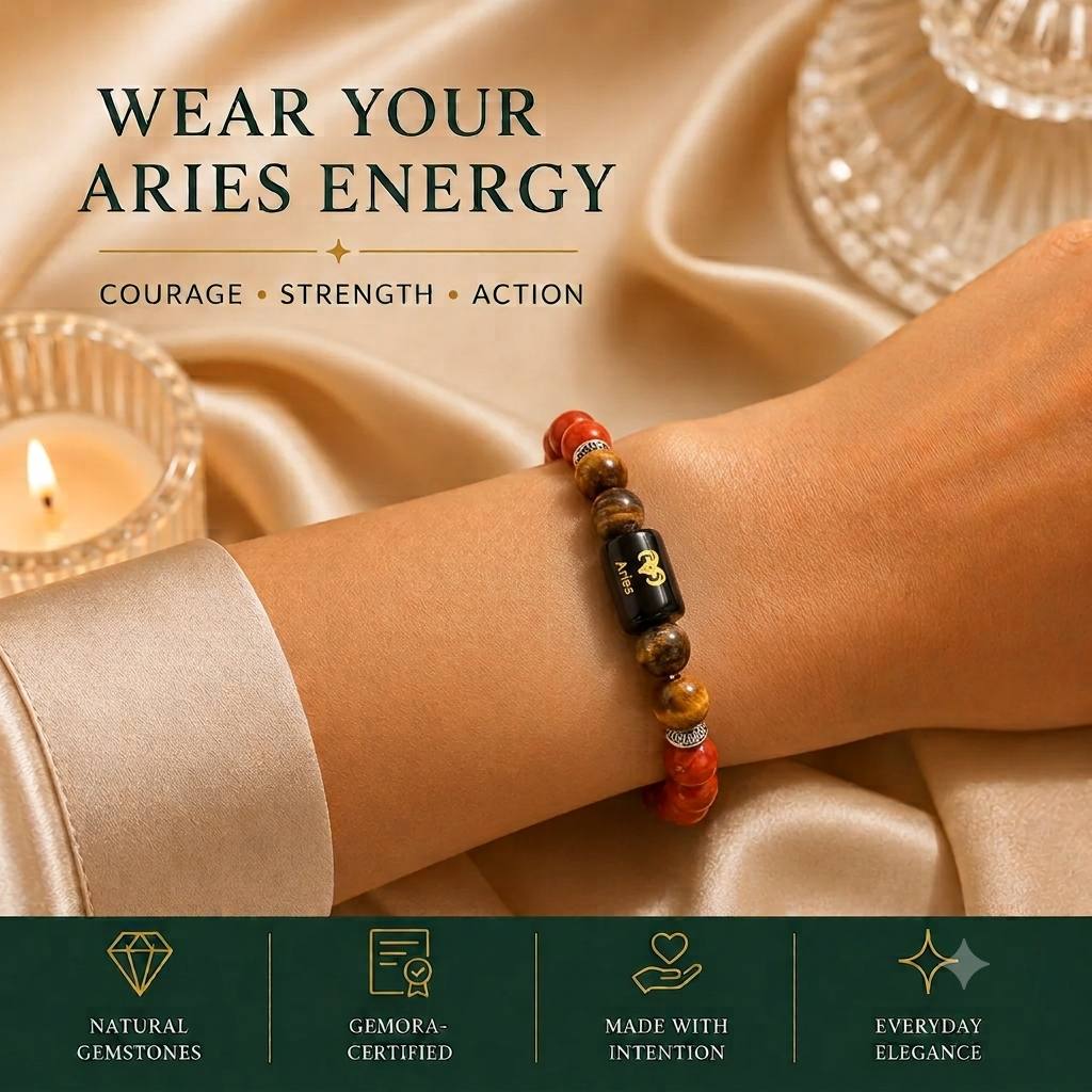 Aries (मेष राशि) Zodiac Red Jasper & Tiger Eye Bracelet